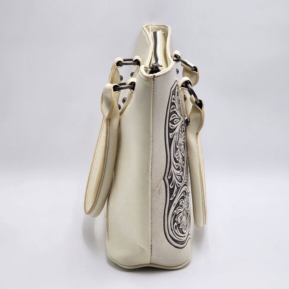 Trinity Ranch Western Floral Embossed Leather White Tote Bag - Picture 4 of 16